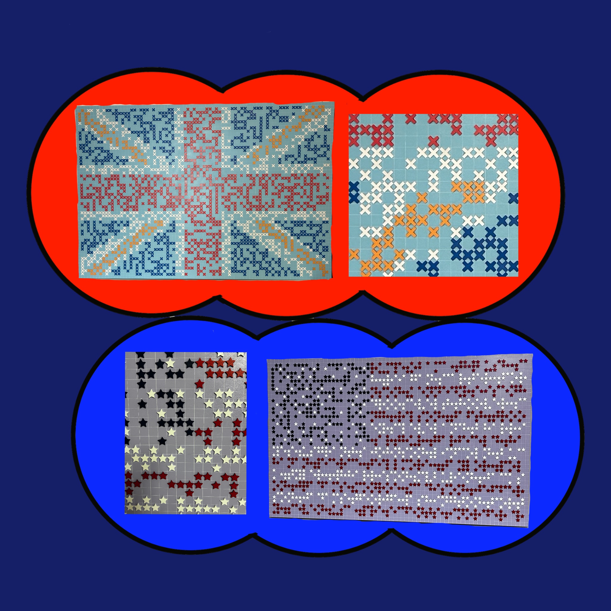 Braile art depicting the flags of the United Kingdom and United States