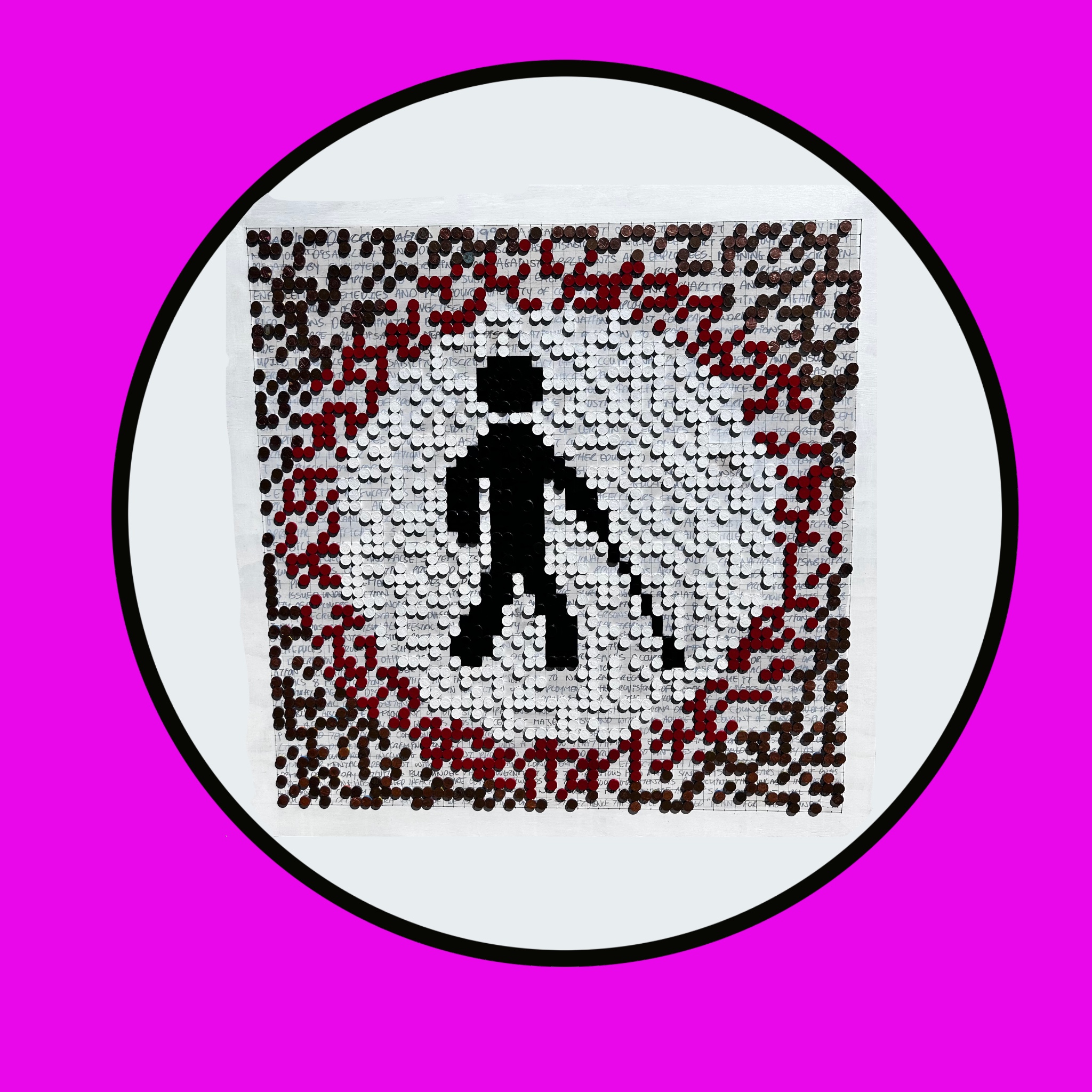 Braile art depecting a blind man with a walking cane